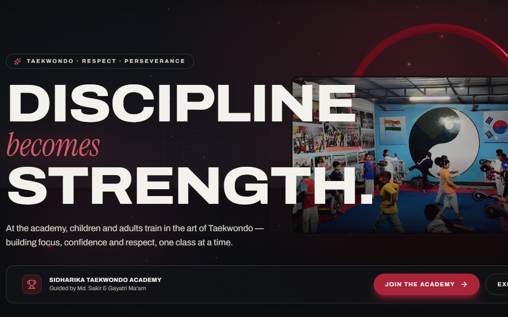 Sidharika Taekwondo Academy platform interface
